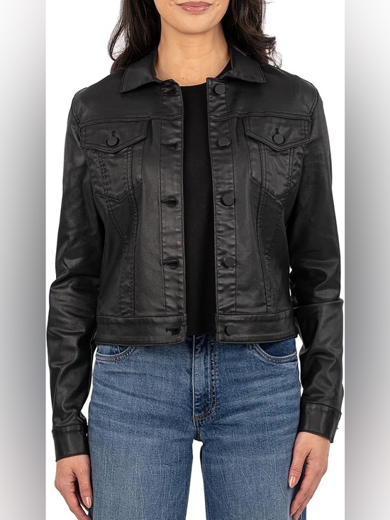 Anthropologie Jackets & Blazers - Anthropologie Cerule Black Faux Leather Jean Jacket Button Down Medium NWOT